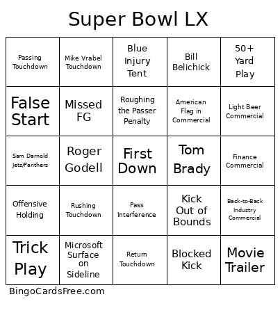 Jasinski Super Bowl LX Bingo Card