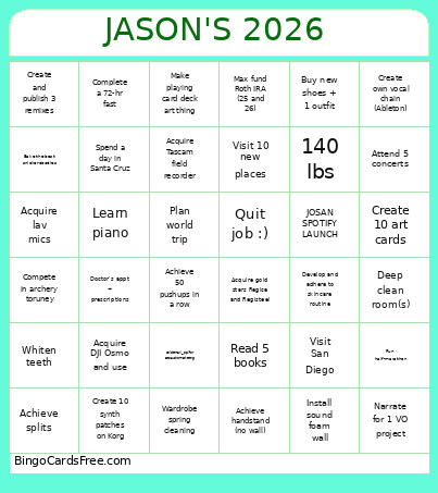 JASON'S 2026 Bingo Card