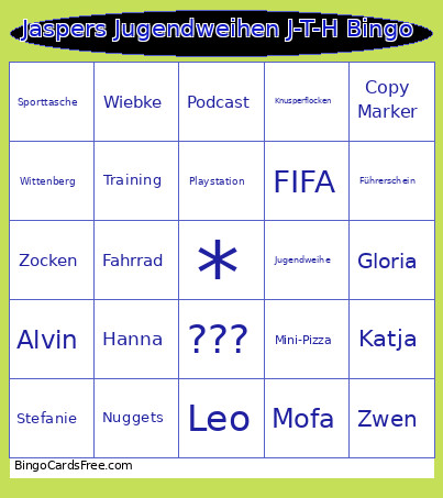 Jaspers Jugendweihen J-T-H Bingo Card