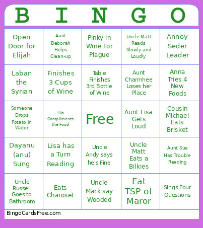 Jay Passover Bingo Card 2