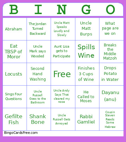 Jay Passover Bingo Card