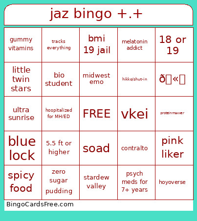 Jaz +.+ Bingo Card