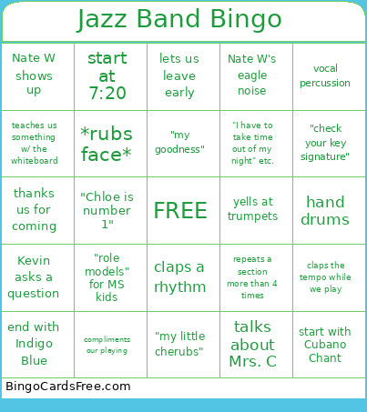 Jazz Band Bingo Card