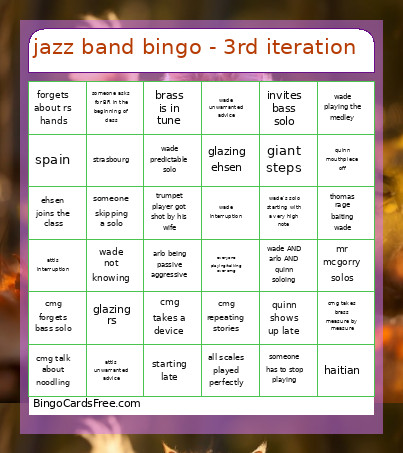 Jazz Band - 3rd Iteration Bingo Card