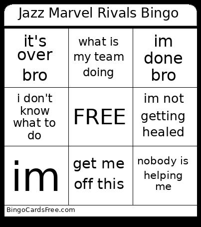 Jazzzzzzzz Bingo Cards Free Pdf Printable Game, Title: Jazz Marvel Rivals Bingo