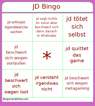 JD Bingo Card