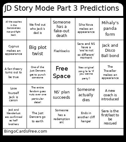 JD Story Mode Part 3 Predictions Bingo Card