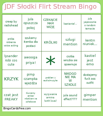 JDF Słodki Flirt Stream Bingo Card