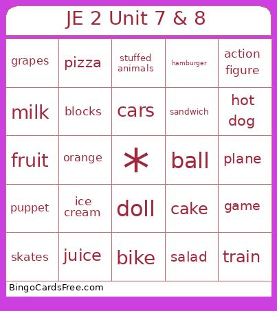 JE 2 Unit 7 & 8 Bingo Card