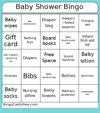 Jeanette's Baby Shower Bingo Card