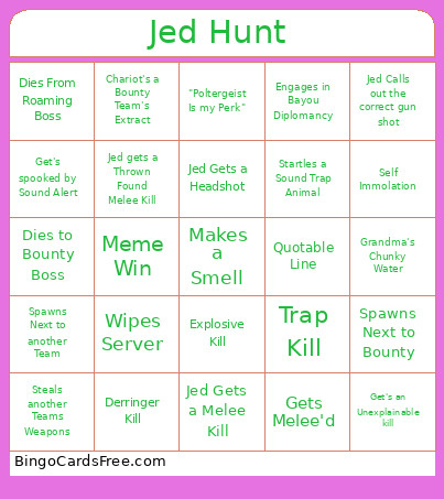 Jed Stream Bingo Card