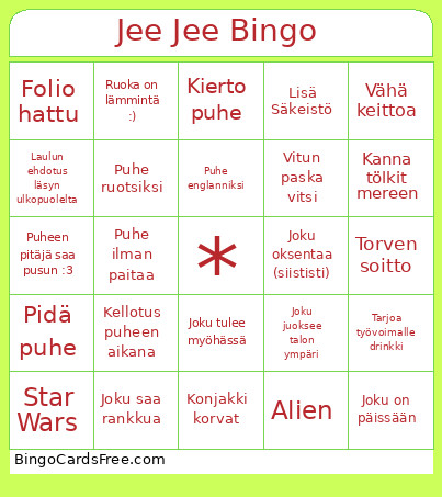 Jee Jee Bingo Card