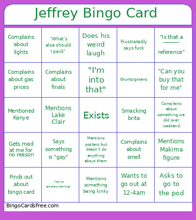 Jeffrey Bingo Card