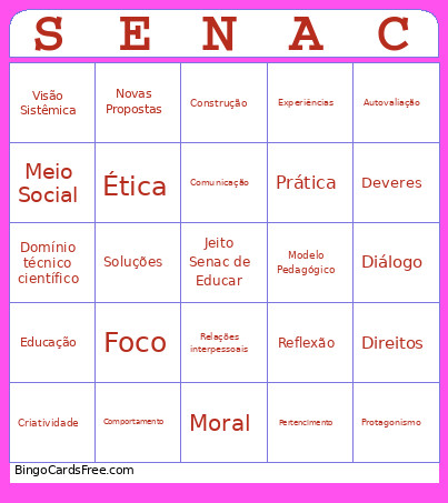 Jeito Senac De Educar Bingo Card