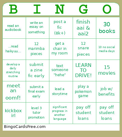 Jenna 2026 <3 Bingo Card