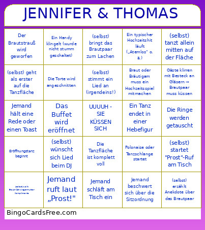 JenniferThomasWedding Bingo Card