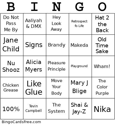 Jenn's Playlist Singo Bingo Card