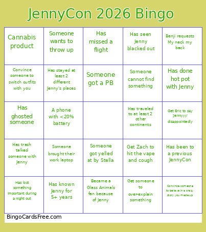 JennyCon 2026 Bingo Card