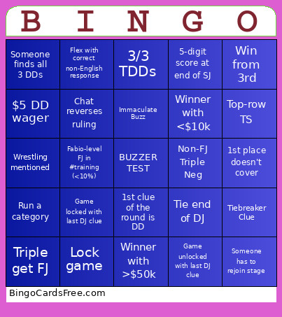 Jeopardy Bingo Card