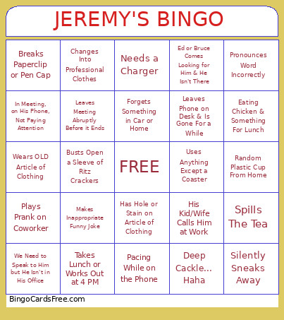 JEREMY'S Bingo Card