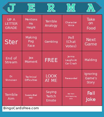Jerma Bingo Card