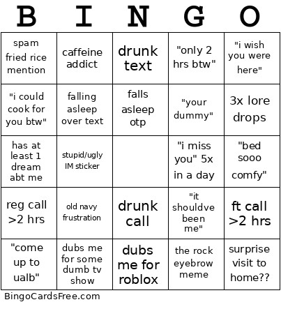 Jess Starting 10/16 Bingo Card