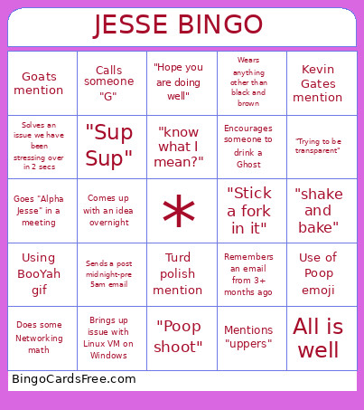 Jesse Bingo Card