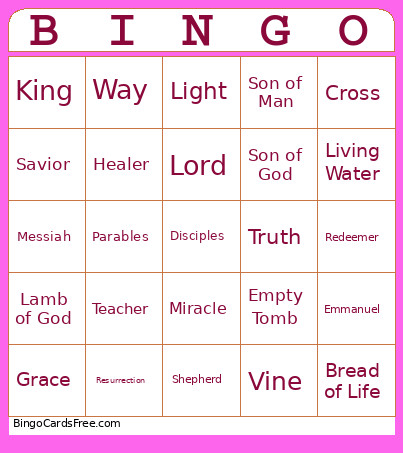 Jesus Bingo Card