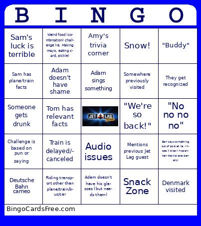 Jet Lag Schengen Showdown (Season 13) Bingo Cards Free Pdf Printable Game, Title: BINGO