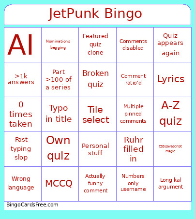 JetPunk Bingo Card