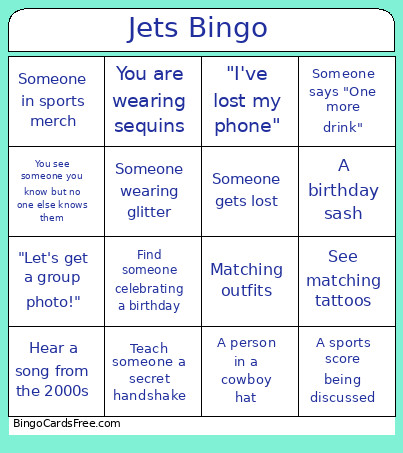 Jets 2026 Bingo Card