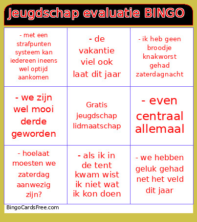 Jeugdschap Evaluatie Bingo Card
