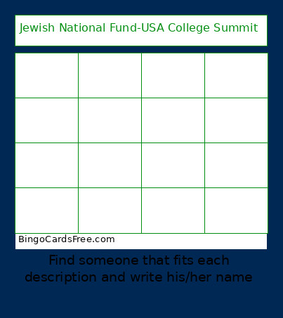 Jewish National Fund-USA College Summit 2025 Bingo Card