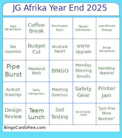 JG Afrika Year End 2025 Bingo Card