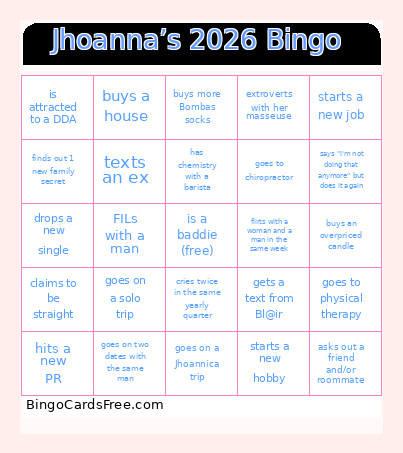 Jhoanna’s 2026 Bingo Card