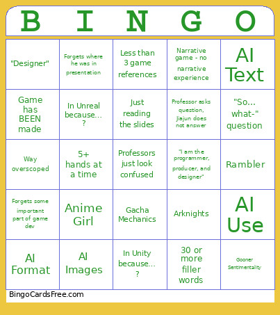 Jiajun Presentation Bingo Card