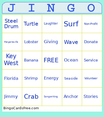 Jimmy Buffett - August Bingo Card