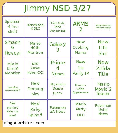 Jimmy NSD 3/27 Bingo Card