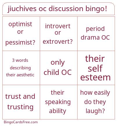 jiuchives oc discussion bingo!