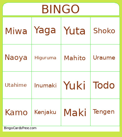 Jjk Bingo Card
