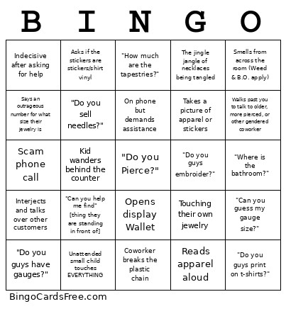 JNS Work Bingo Card