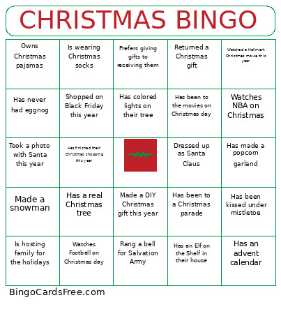 Jo-Kell Christmas Human Bingo Card