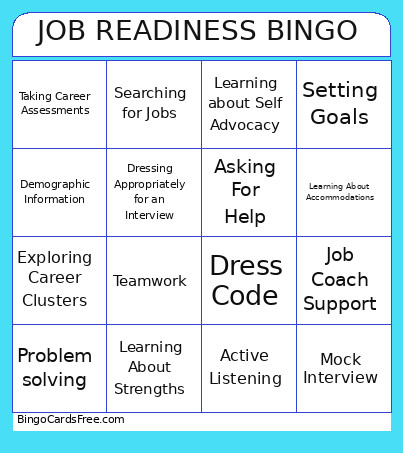 Job Readiness Bingo Card