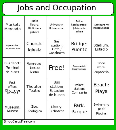 Jobs And Occupation Bingo Card