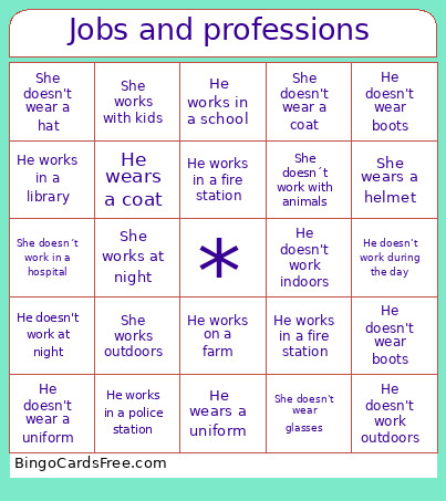 Jobs And ´professions Bingo Card