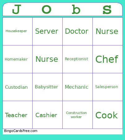 Jobs100 Bingo Card