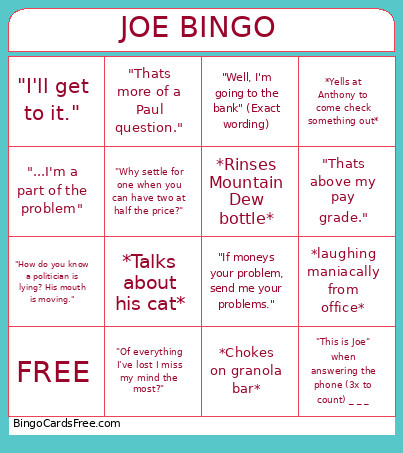 Joe Bingo Card