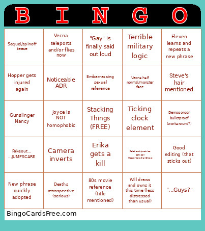 Joe's Stranger Things S5 E5-8 Bingo Card