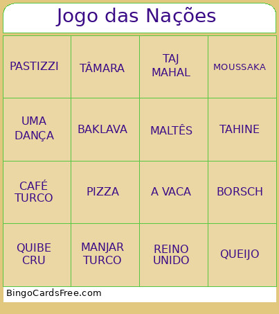 Jogo Das Nações Bingo Card