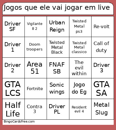 Jogos Que Ele Vai Jogar Em Live Bingo Card
